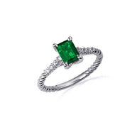 .925 Sterling Silver Emerald Cut Gemstone CZ Roped Twist Ring