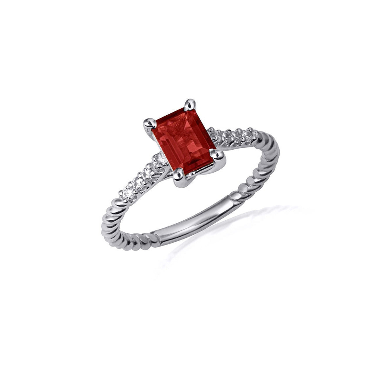 .925 Sterling Silver Emerald Cut Gemstone CZ Roped Twist Ring