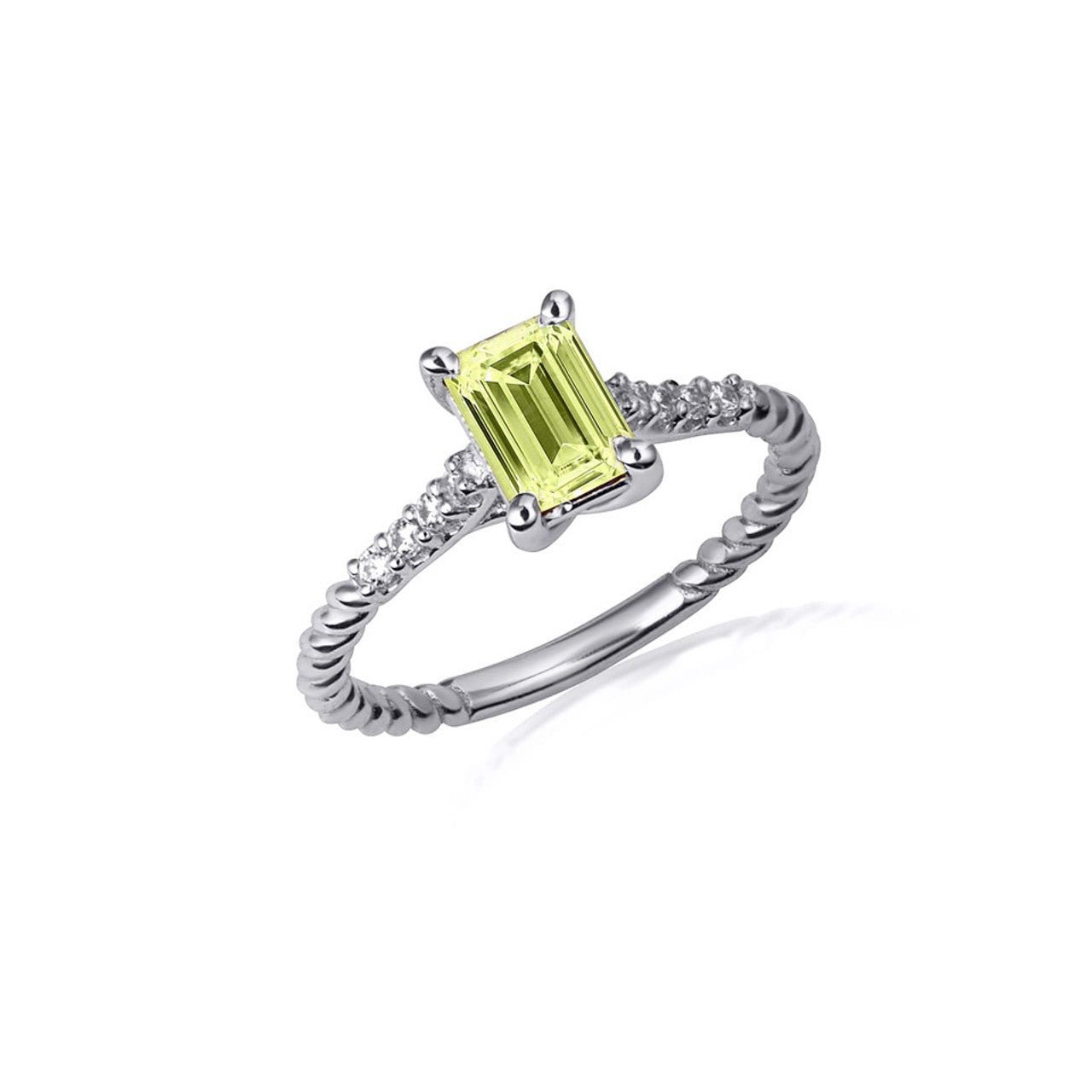 .925 Sterling Silver Emerald Cut Gemstone CZ Roped Twist Ring