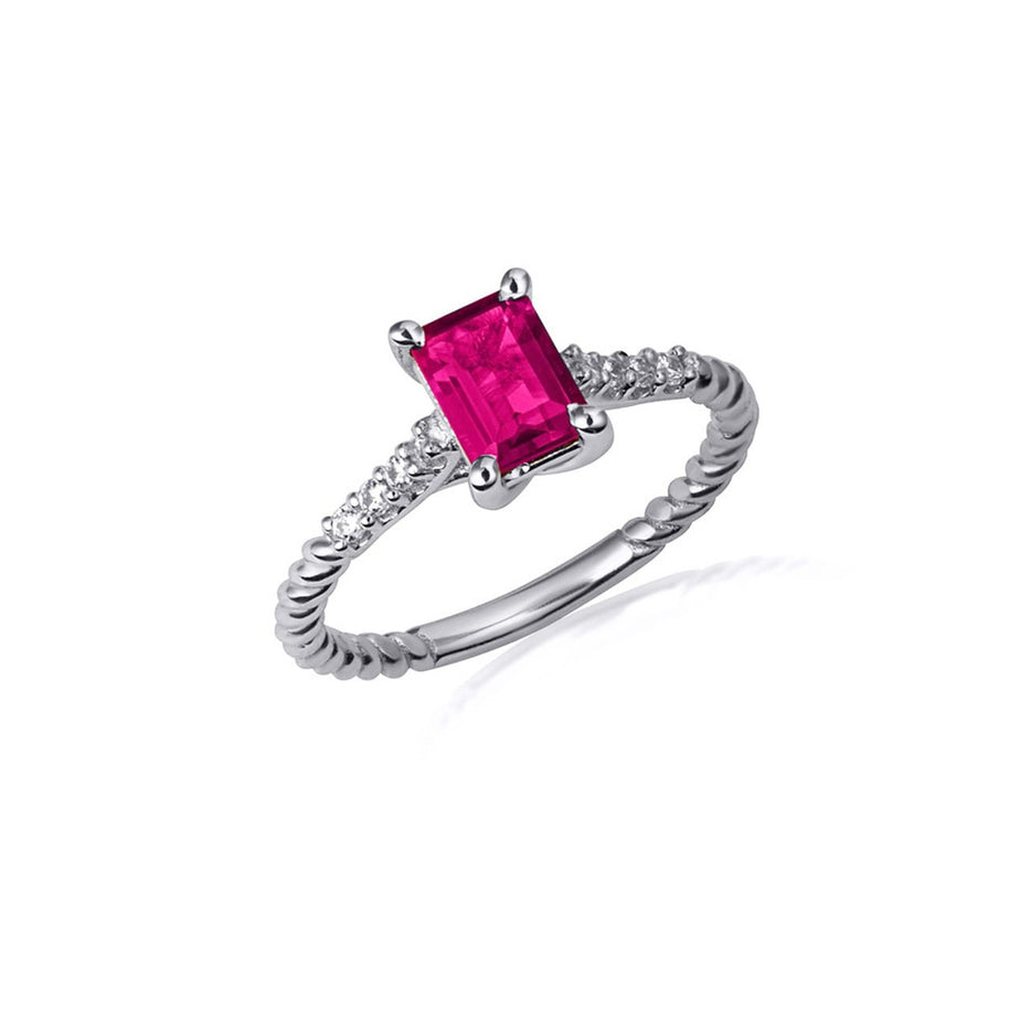.925 Sterling Silver Emerald Cut Gemstone CZ Roped Twist Ring