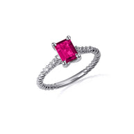 .925 Sterling Silver Emerald Cut Gemstone CZ Roped Twist Ring
