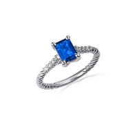 .925 Sterling Silver Emerald Cut Gemstone CZ Roped Twist Ring