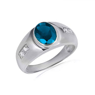 .925 Sterling Silver Oval Gemstone Art Deco Ring