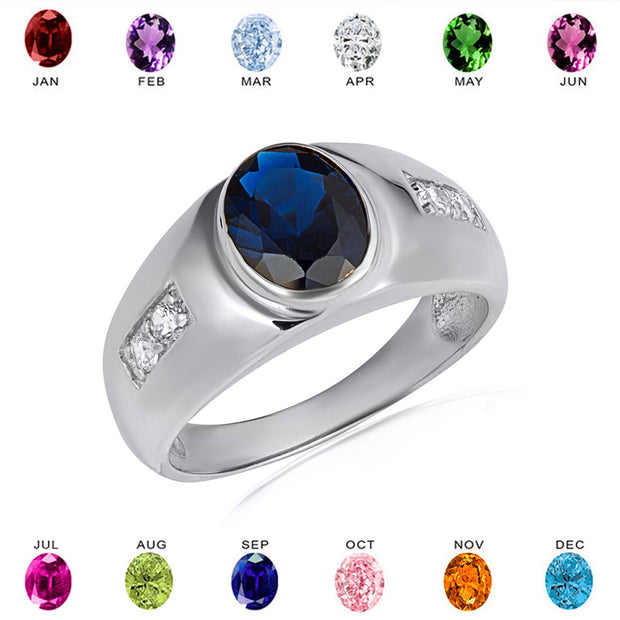 .925 Sterling Silver Oval Gemstone Art Deco Ring