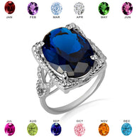 925 Sterling Silver Beaded Oval Gemstone Chevron Ring