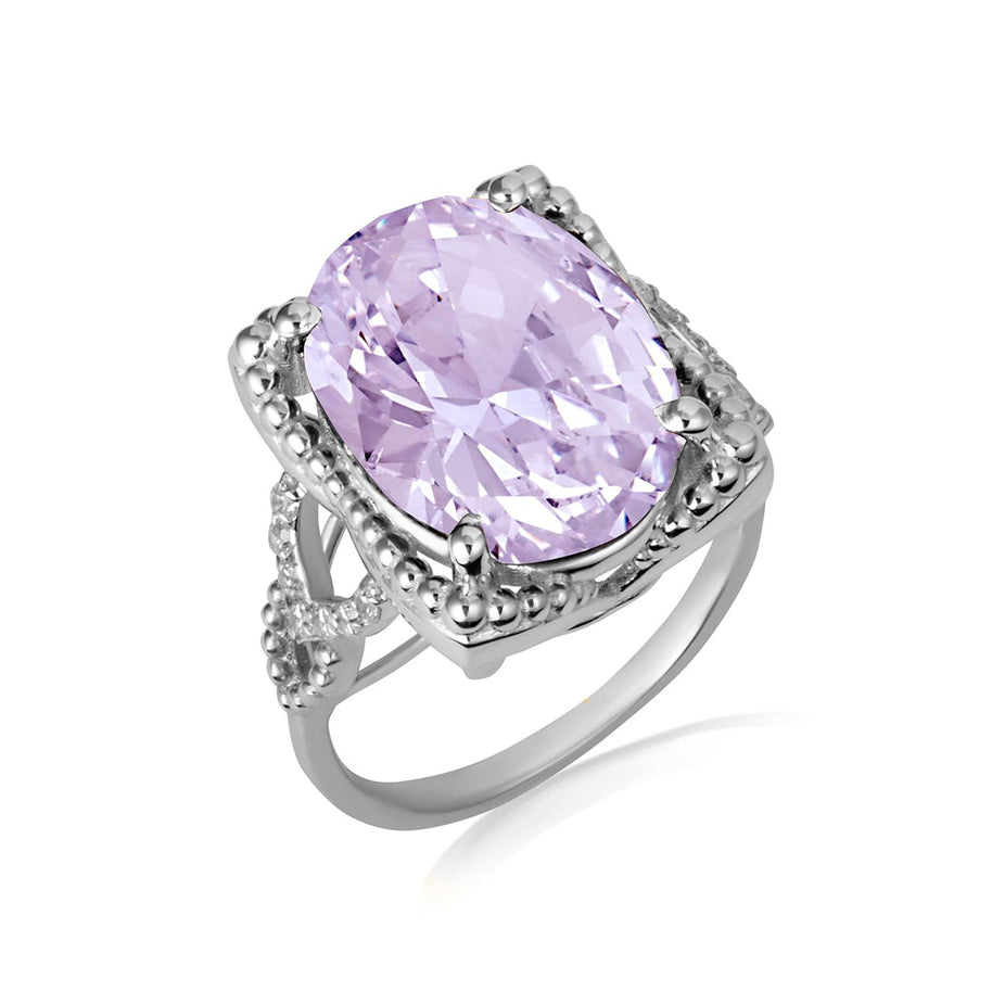 925 Sterling Silver Beaded Oval Gemstone Chevron Ring