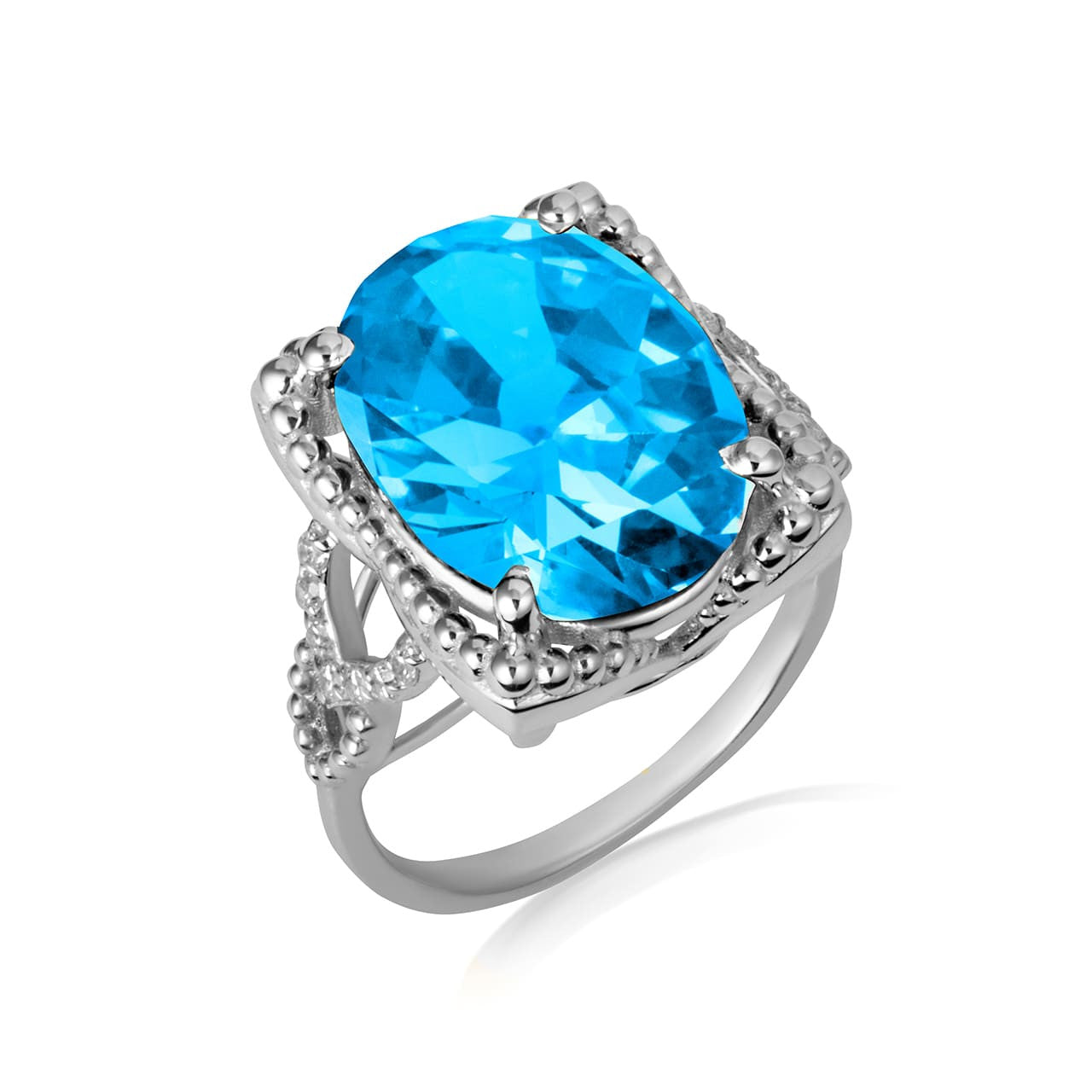 925 Sterling Silver Beaded Oval Gemstone Chevron Ring