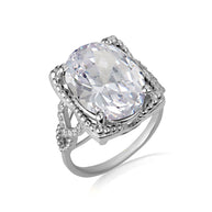 925 Sterling Silver Beaded Oval Gemstone Chevron Ring