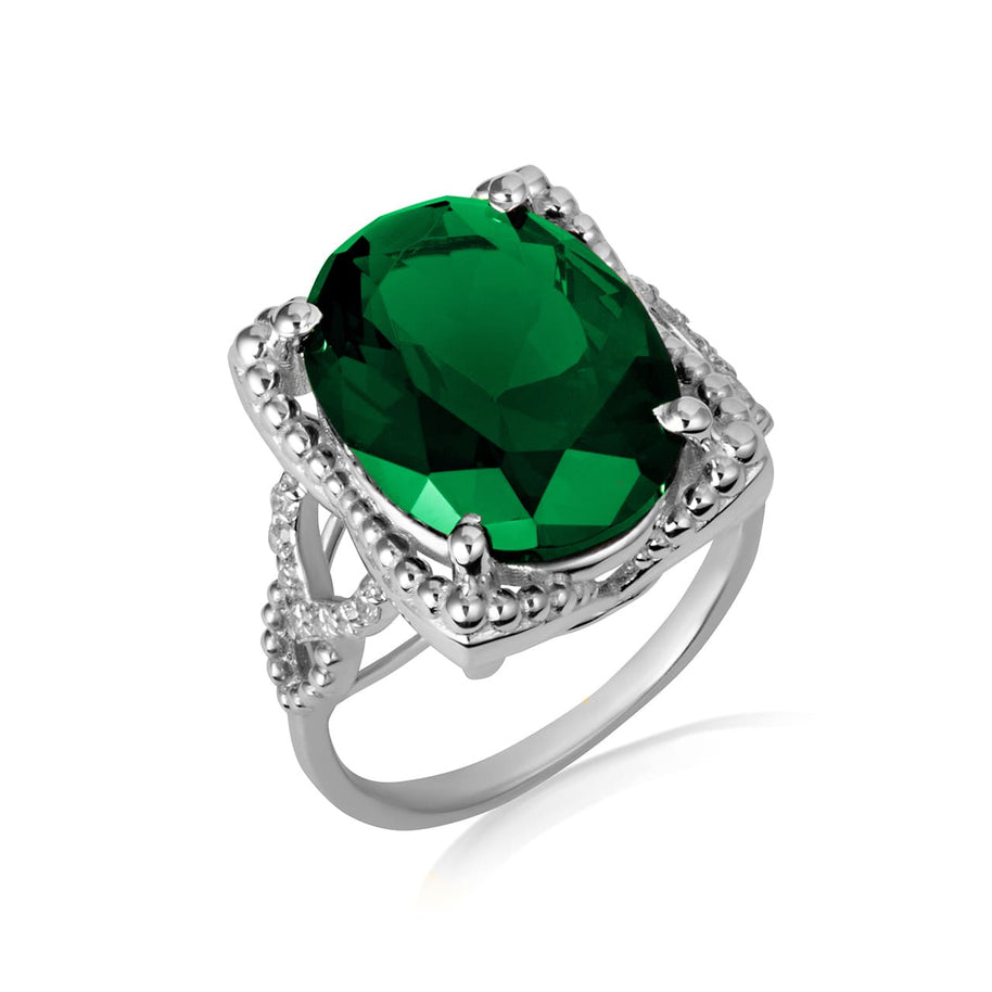 925 Sterling Silver Beaded Oval Gemstone Chevron Ring