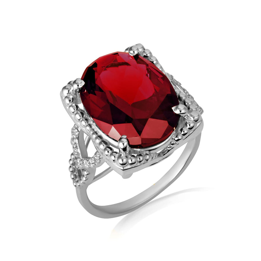 925 Sterling Silver Beaded Oval Gemstone Chevron Ring
