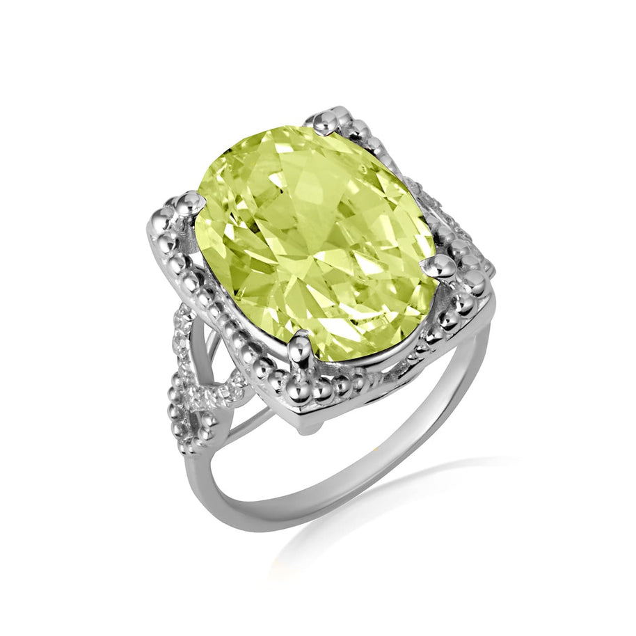 925 Sterling Silver Beaded Oval Gemstone Chevron Ring