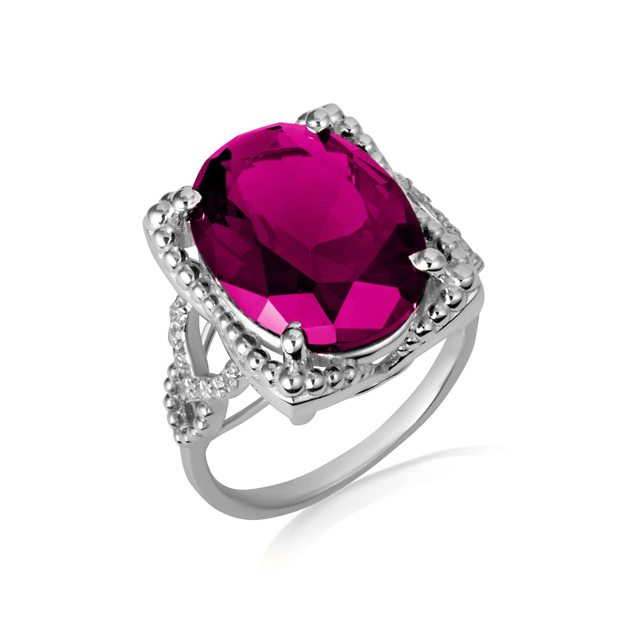 925 Sterling Silver Beaded Oval Gemstone Chevron Ring