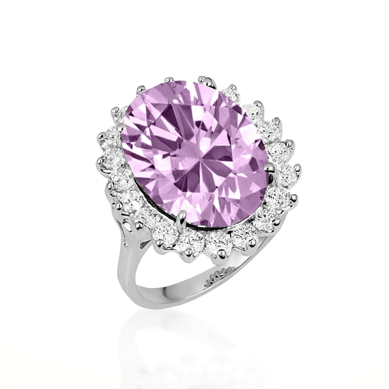 .925 Sterling Silver Oval Gemstone Halo Ring