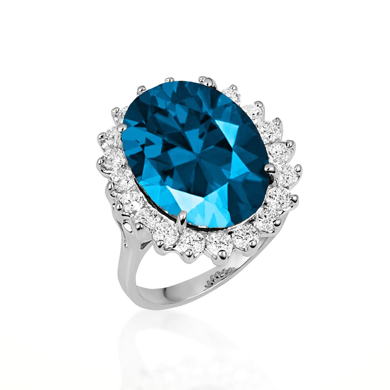 .925 Sterling Silver Oval Gemstone Halo Ring