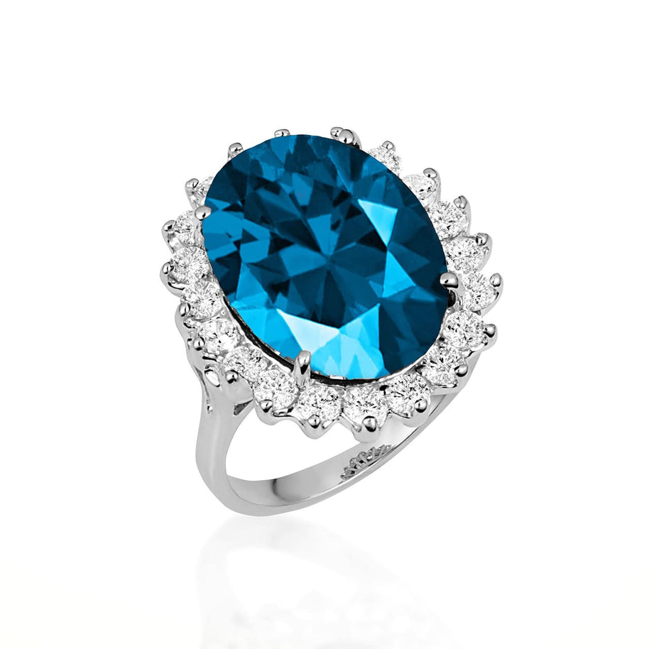 .925 Sterling Silver Oval Gemstone Halo Ring