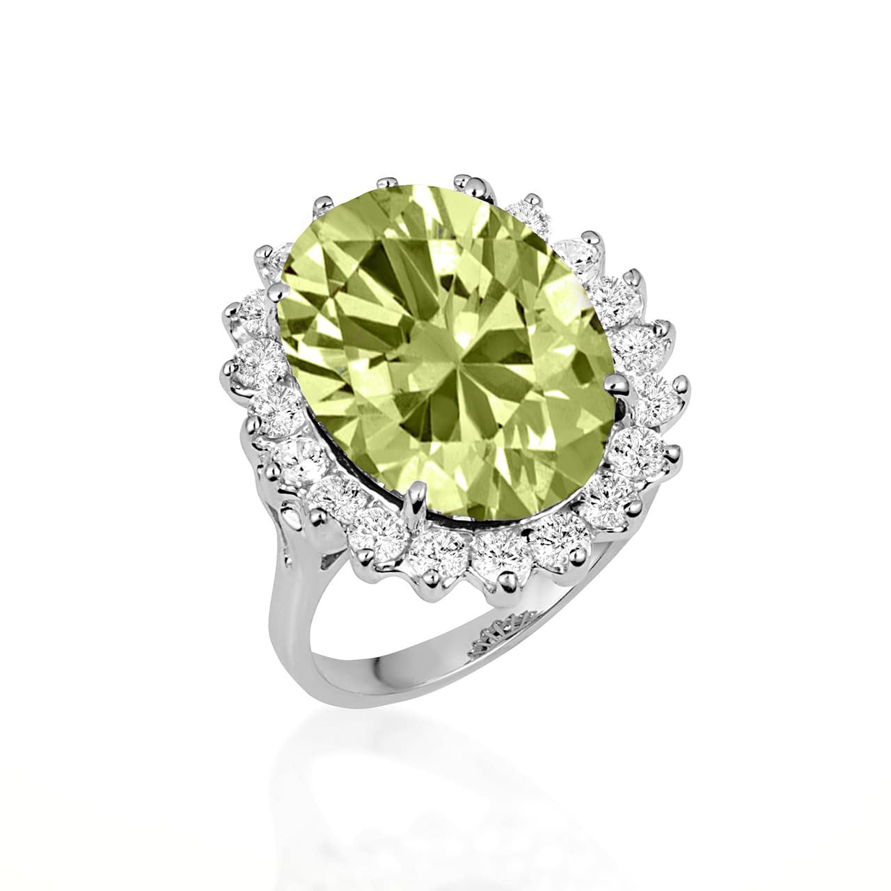 .925 Sterling Silver Oval Gemstone Halo Ring