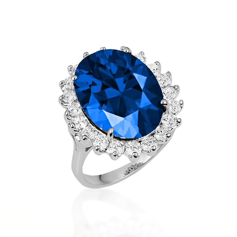 .925 Sterling Silver Oval Gemstone Halo Ring