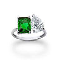 .925 Sterling Silver Custom Toi et Moi Pear & Emerald Cut Birthstone Engagement Ring