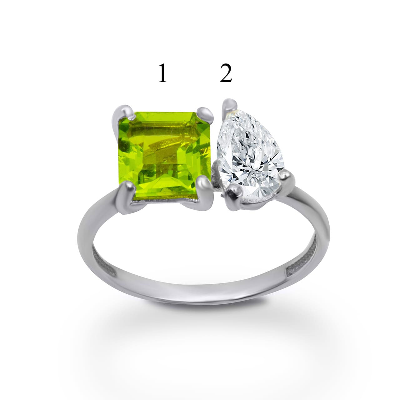 .925 Sterling Silver Custom Toi et Moi Pear & Princess Cut Birthstone Engagement Ring