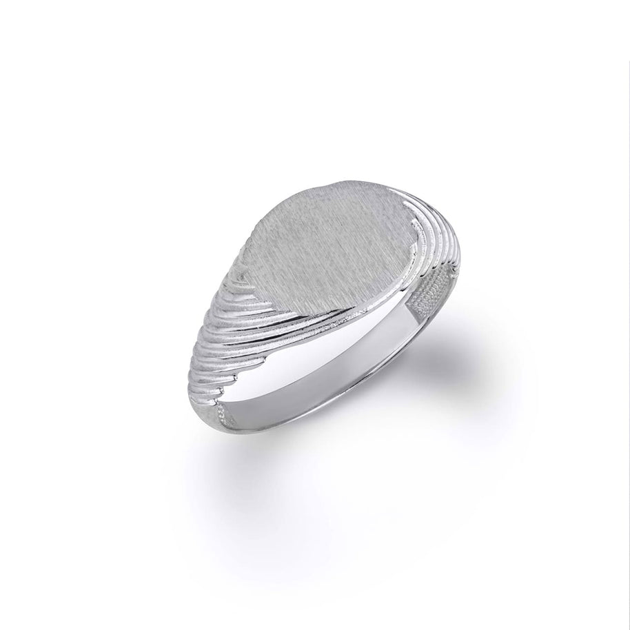 .925 Sterling Silver Oval Striped Engravable Signet Ring