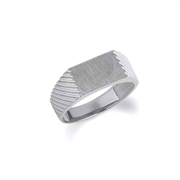 .925 Sterling Silver Rectangle Striped Engravable Signet Ring