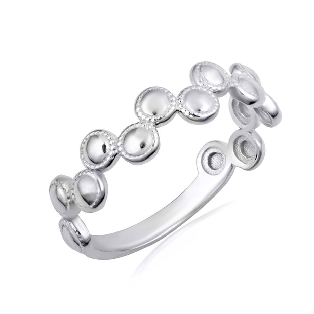 .925 Sterling Silver Beaded Circle Bubble Band Ring