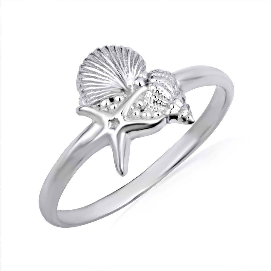 .925 Sterling Silver Ocean Starfish Beach Seashell Ring