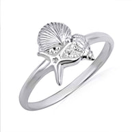 .925 Sterling Silver Ocean Starfish Beach Seashell Ring