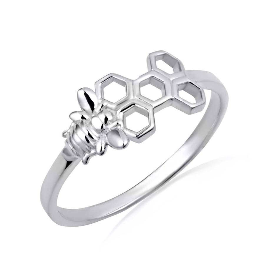 .925 Sterling Silver Honeycomb Bee Ring