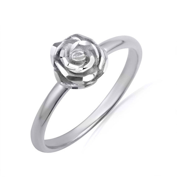 925 Sterling Silver Diamond Cut Rose Flower Ring