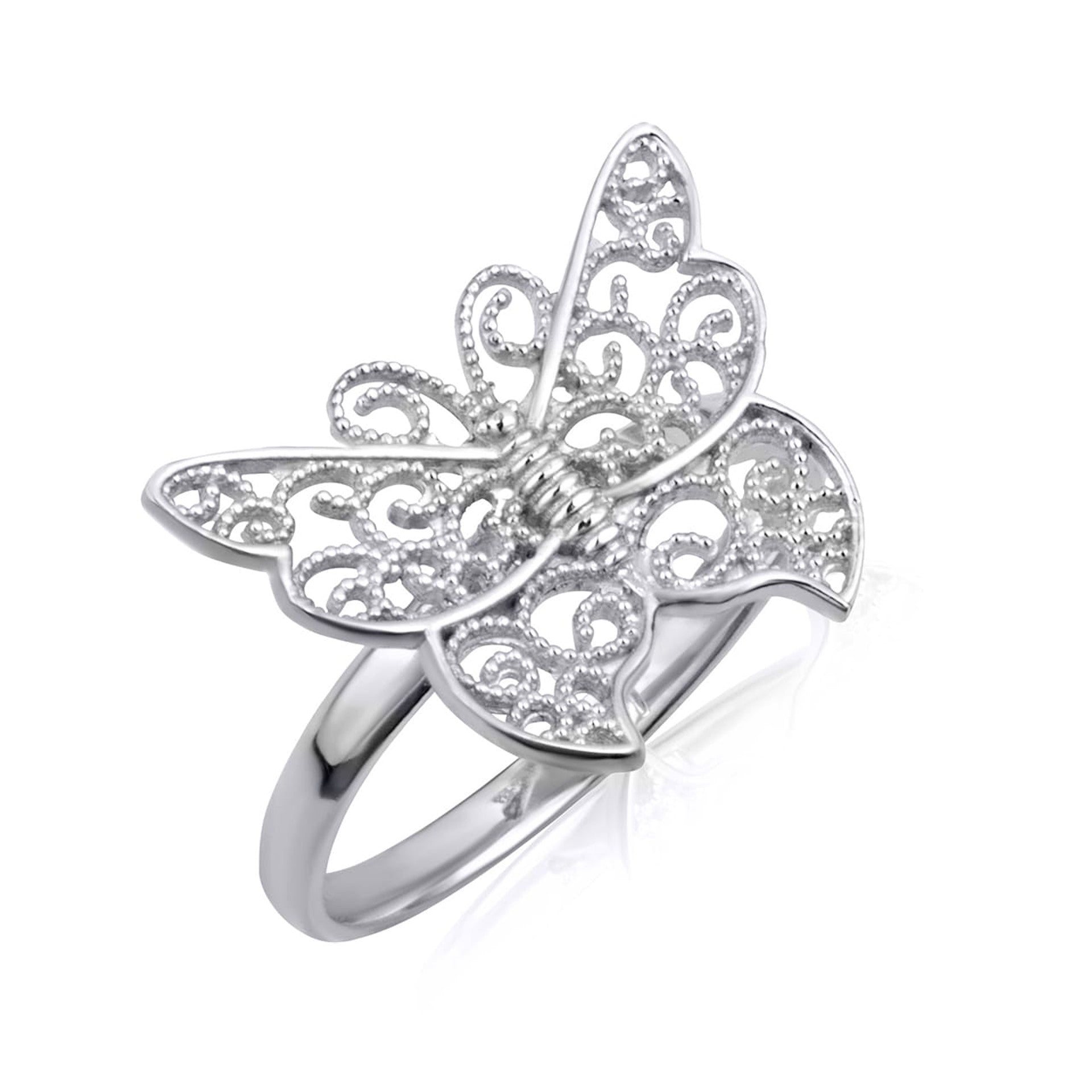 .925 Sterling Silver Filigree Butterfly Milgrain Ring