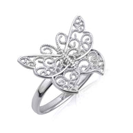 .925 Sterling Silver Filigree Butterfly Milgrain Ring
