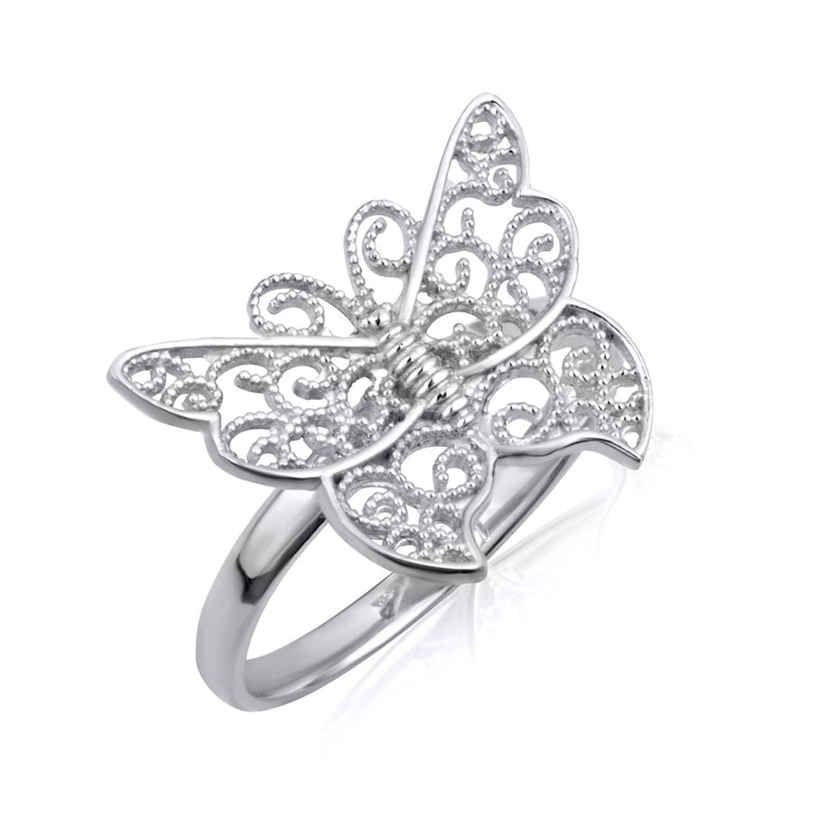 Gold Filigree Butterfly Milgrain Ring (Available in Yellow/Rose/White Gold)