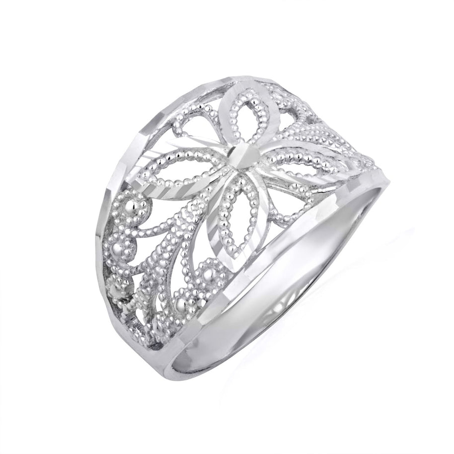 Gold Diamond Cut Filigree Butterfly Band Ring (Available in Yellow/Rose/White Gold)