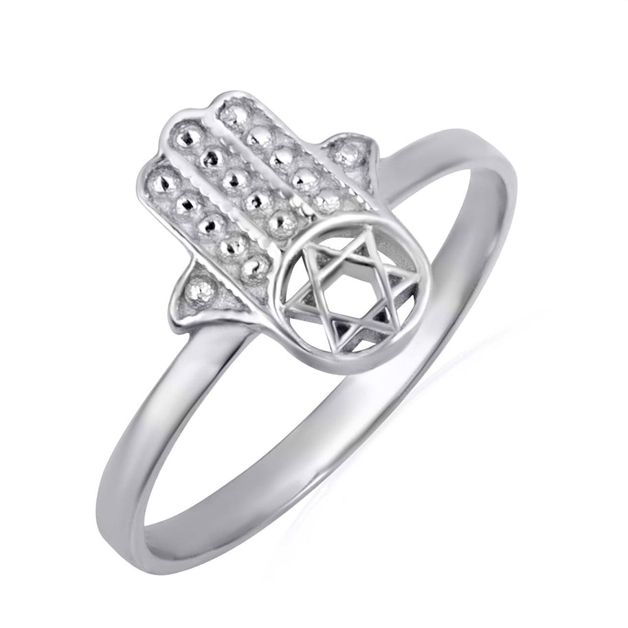 Gold Jewish Star Of David Hamsa Hand Beaded Ring (Available in Yellow/Rose/White Gold)