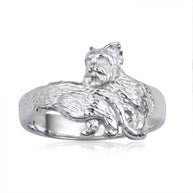 .925 Sterling Silver Yorkshire Terrier Pet Dog Yorkie Band Ring