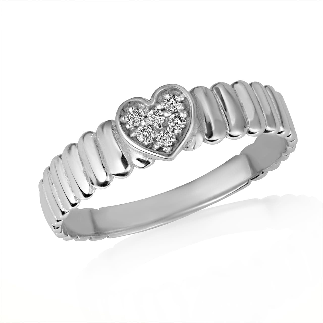 Gold Diamond Studded Heart Ribbed Band Ring (Available in Yellow/Rose/White Gold)