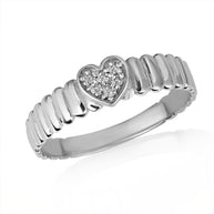 Gold Diamond Studded Heart Ribbed Band Ring (Available in Yellow/Rose/White Gold)