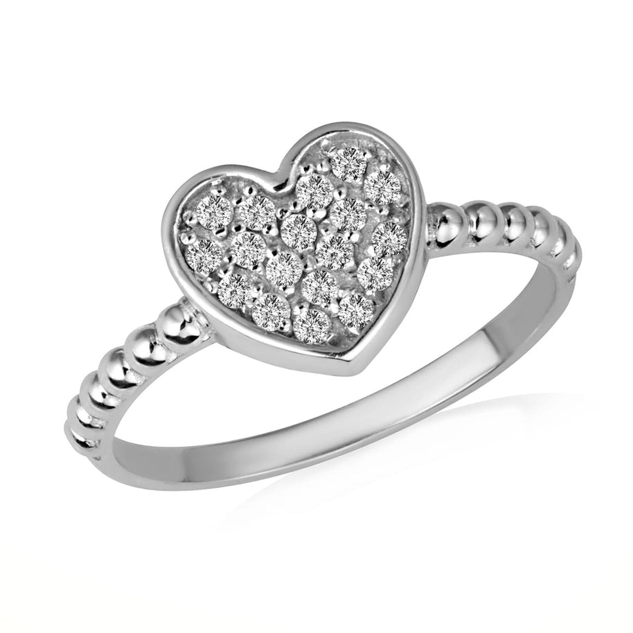 Gold Diamond Studded Heart Beaded Band Ring (Available in Yellow/Rose/White Gold)