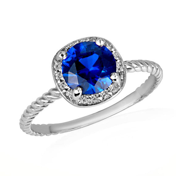 Gold Personalized Birthstone Diamond Halo Rope Ring (Available in Yellow /Rose/White Gold)