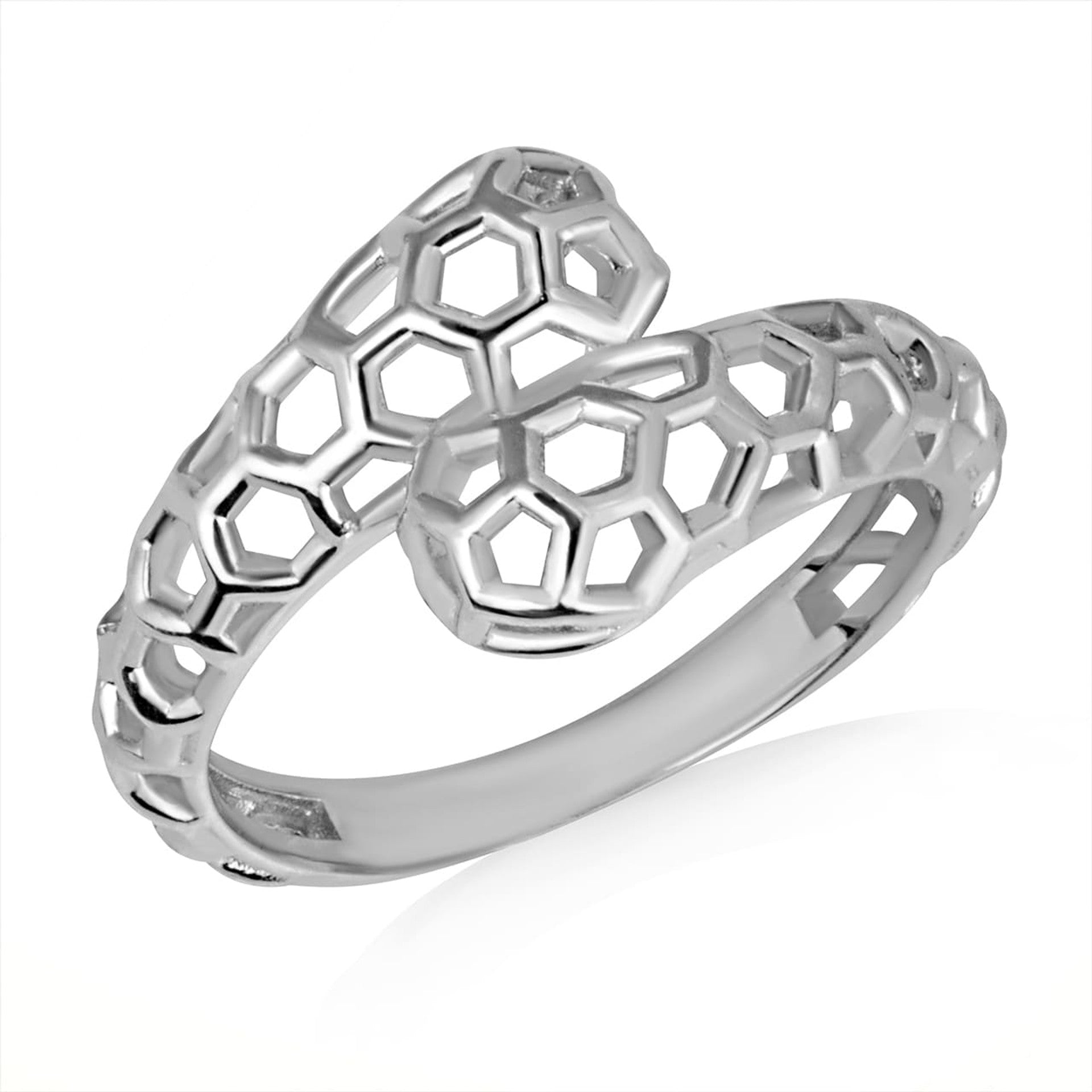 .925 Sterling Silver Honeycomb Beehive Wraparound Band Ring