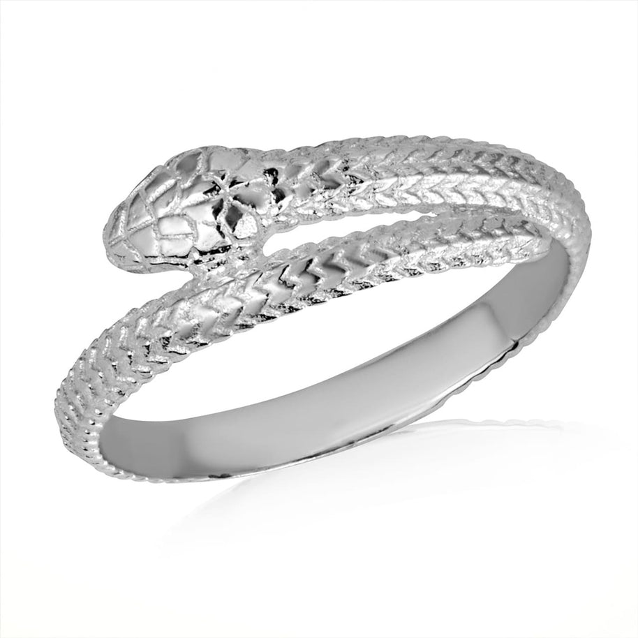 .925 Sterling Silver Coiled Serpent Snake Textured Ring