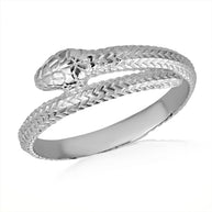 .925 Sterling Silver Coiled Serpent Snake Textured Ring