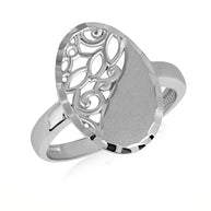 Gold Oval Diamond Cut Floral Statement Ring (Available in Yellow/Rose/White Gold)