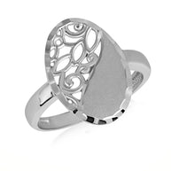 925 Sterling Silver Oval Diamond Cut Floral Statement Ring
