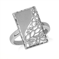 Gold Rectangle Diamond Cut Floral Statement Ring (Available in Yellow/Rose/White Gold)
