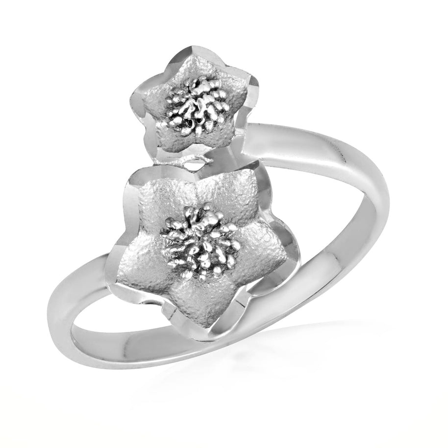 .925 Sterling Silver Diamond Cut Hawaiian Plumeria Flower Ring