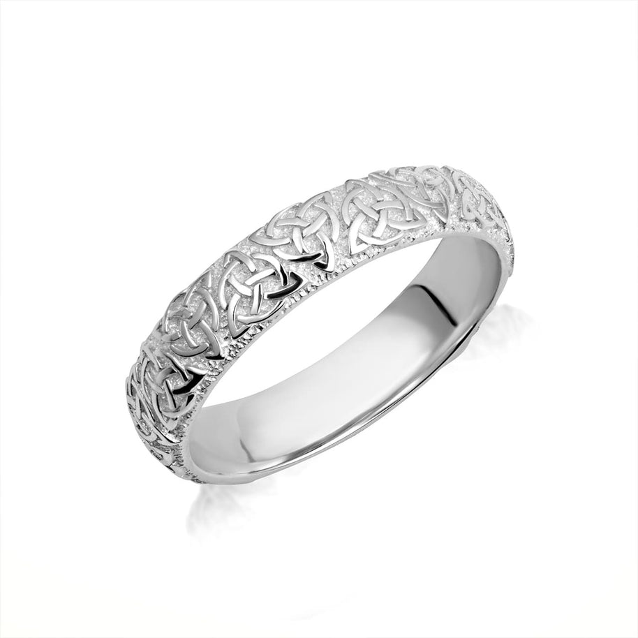 .925 Sterling Silver Irish Celtic Trinity Knot Eternity Unisex Band Ring Set