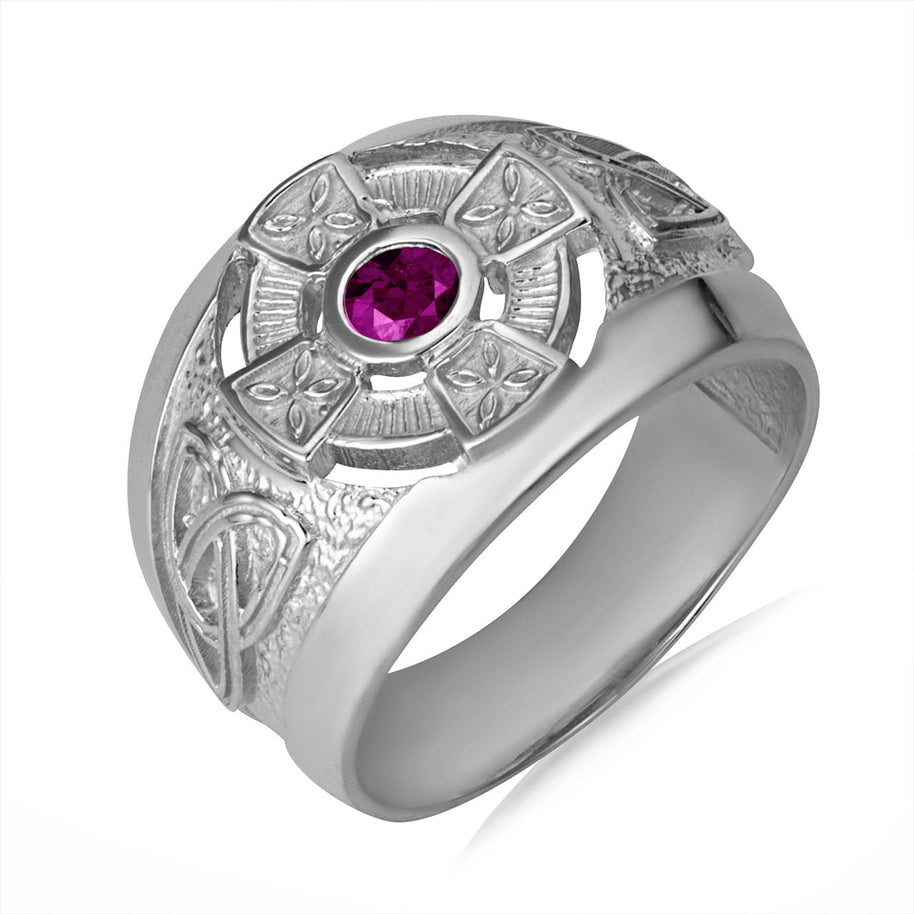 Gold Personalized Celtic Cross Birthstone Men's Ring(Available in Yellow And White Gold)