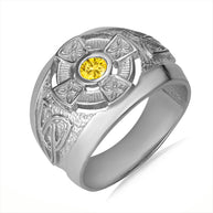 Gold Personalized Celtic Cross Birthstone Men's Ring(Available in Yellow And White Gold)
